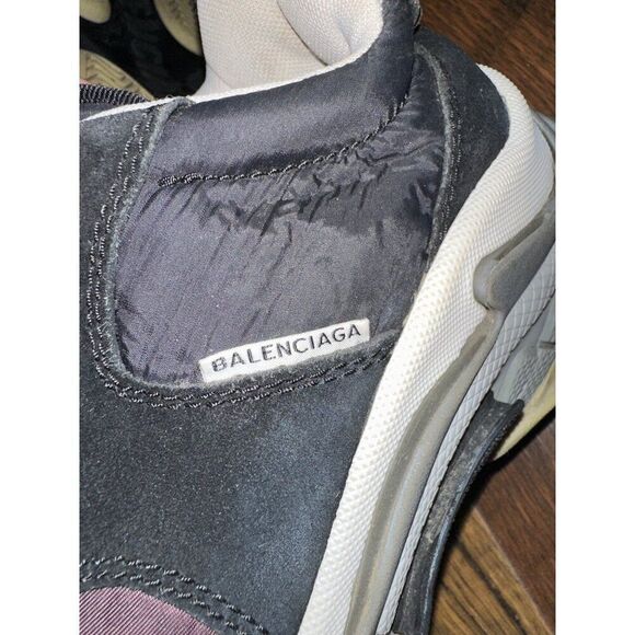 Balenciaga Triple S Black/Noir/Bordeaux/Burgundy Suede Nylon Men’s Size 6US - Picture 12 of 15